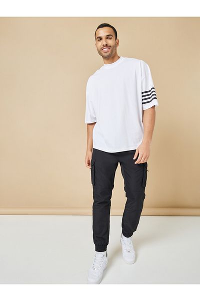 Styli Striped Sleeve Boxy Fit Compact Jersey T-Shirt