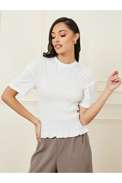 Styli Smocked Bodice Fitted Short Sleeve T-Shirt