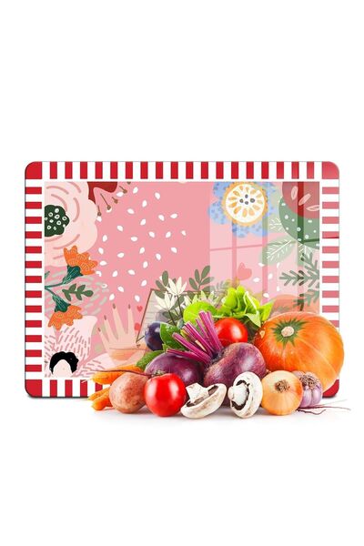 Decovetro Cam Kesme Tahtası Karışık Renkli Love Desenli 20x30 cm