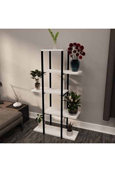 eportatif Dekoratif 5 Raflı Metal Çiçeklik Saksı Standı Saksılık Beyaz 1312