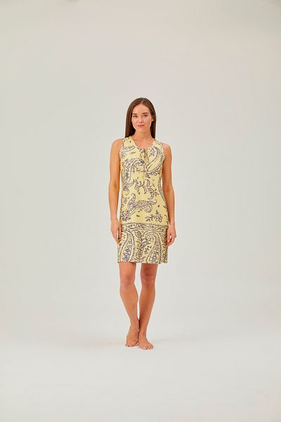 Pamuk & Pamuk V-Neck Yellow Shawl Patterned Lace Up Shorts Pajama Set
