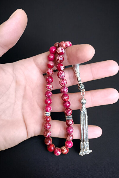 MGA DOĞAL TAŞ Mărgele de rugăciune din piatră roșie Varicite 33 - piatră naturală de 8 mm, în cutie specială din MDF