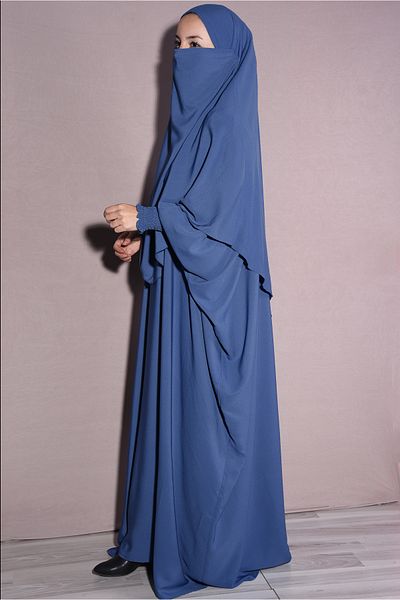 Ns nowascarf Indigo Hijab Shawl and Dress Medina Silk Set