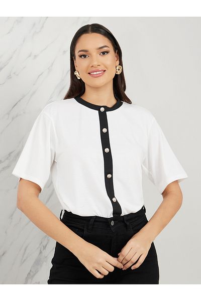 Styli Contrast Ribbed Boxy Fit T-Shirt