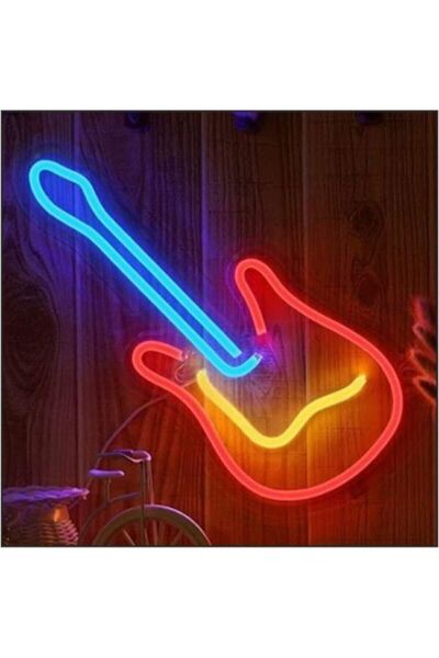 vinyuup Gitar Figürü Neon Led Işıklı Dekoratif Duvar Aydınlatması Anahtar Ile...
