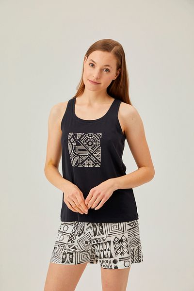 Pamuk & Pamuk Aztec Patterned Black Pajama Set with Shorts