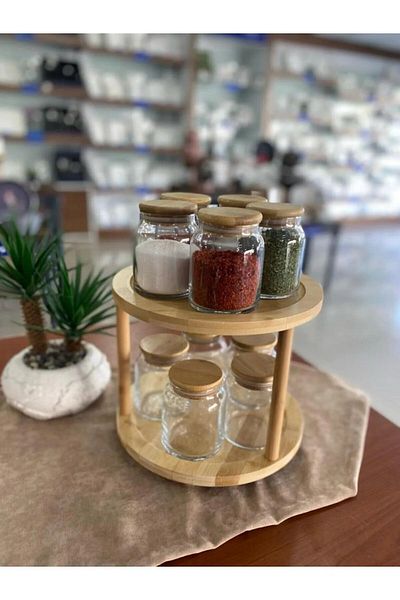 MİEN BAMBU 360 Degree Rotating Stand Presentation Organizer Organizer 2 Layer Spice Rack