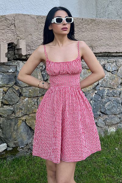 Seda Yalçın Atelier Red Checkered Mini Dress - Back Detail