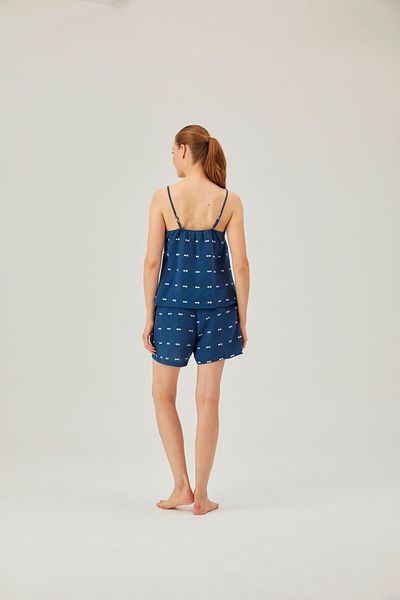 Pamuk & Pamuk Navy Blue Muslin Rope Strap Pajama Set - With Shorts