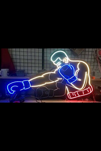 vinyuup Animasyonlu Yumruk Atan Boksör Neon Led Işıklı Tablo 103 X 65 Cm