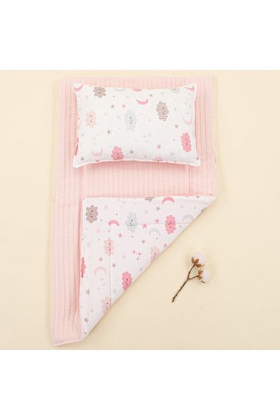 Yunikobaby Double Sided Muslin Mat and Pillow - Candy Pink Knit, Pink Cloud