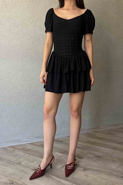 Seda Yalçın Atelier Vintage Mini Dress with Black Lace Detail
