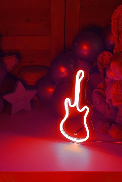 vinyuup Çocuk Odası Için Masaüstü Küçük Gitar Şeklinde Neon Led Işıklı Tablo 10 X 20 Cm