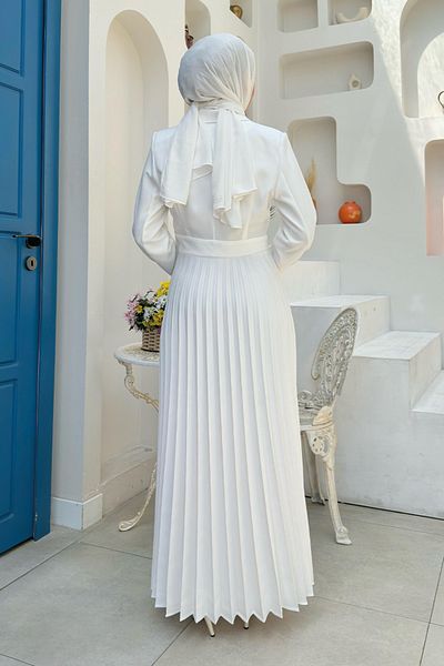 Bym Fashion Εκρού Φόρεμα με Πλισέ Φούστα 3700 - Σακάκι Look