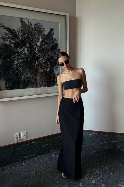la & vetta Black Maxi Basic Skirt