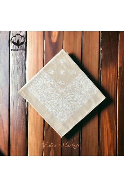 Fular Marketi Ethnic Patterned Beige Bandana - 5 Pieces with Promotion, Price is for 1 Piece