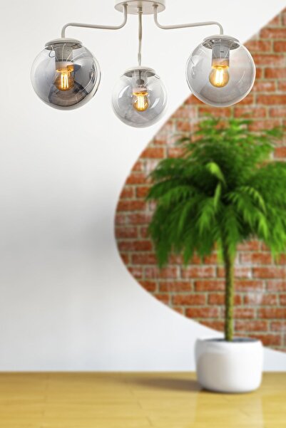 Begüsa Yağmur 3.lü Beyaz-füme Camlı Avize