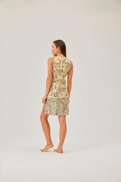 Pamuk & Pamuk V-Neck Yellow Shawl Patterned Lace Up Shorts Pajama Set