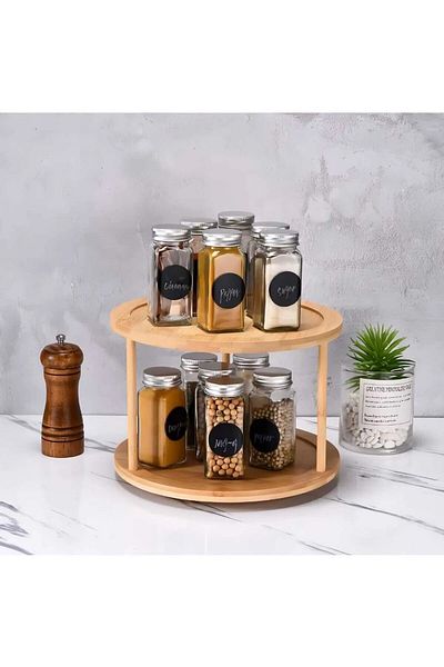 MİEN BAMBU 360 Degree Rotating Stand Presentation Organizer Organizer 2 Layer Spice Rack