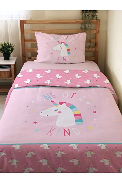 Evmila طقم غطاء لحاف فردي بنمط وحيد القرن على الوجهين - 160x220 سم