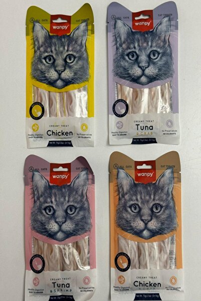 Wanpy Karışık Creamy Treat Puding Sıvı Kedi Ödül Maması 4 paket