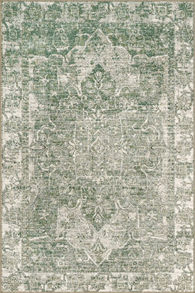 Rugs Modern Halı Yeşil Gri Temalı Geleneksel Motif Desenli Vintage Dekoratif ...