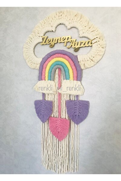 renkli mi renkli tasarım dünyası Gold Renkli Gökkuşaklı Makrome Isimli Kapı Süsü