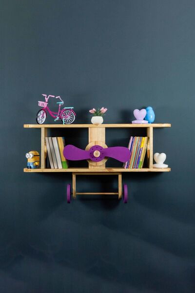 OPPİPO Çocuk Odası Rafı - Montessori Raf - Uçaklı Raf Mor