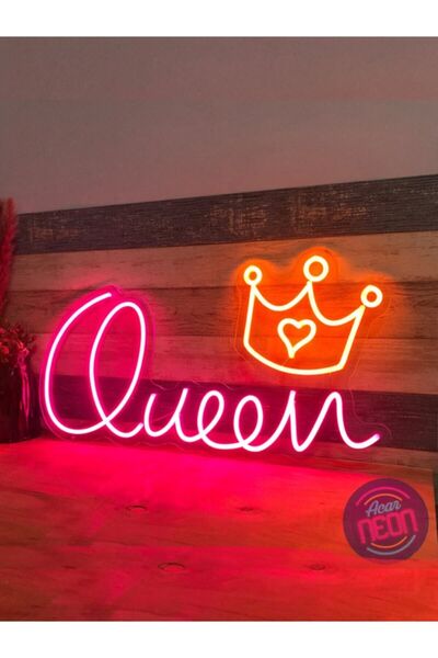 vinyuup Neon Led Işıklı Queen Yazısı 70 X 35 Cm