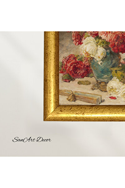 Sanart Pictură vintage cu rame, pictură în ulei, pictură înrămată, decor artistic, pictură cu flori