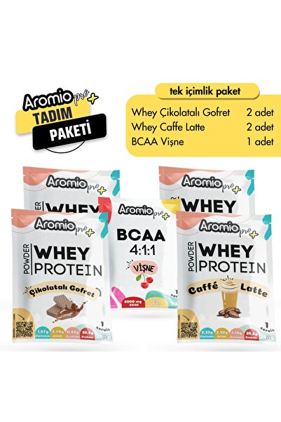 Aromio Pro+ Tek içimlik Whey Protein Tozu Tadım Paketi 5'li paket