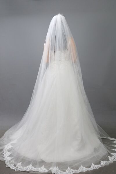 paris in paris Voal de mireasă lung din dantelă franceză, alb închis, 220 cm, pentru nuntă și voal de nuntă