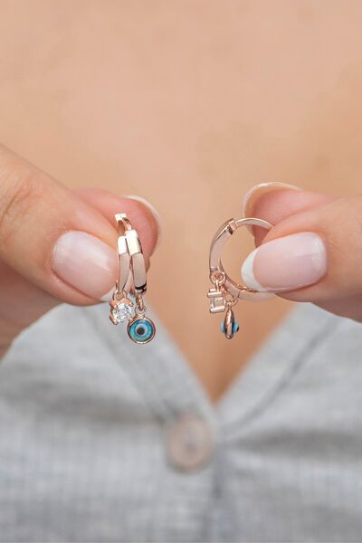 Nereze 925 Ayar Gümüş Rose 10 Mm Halka Nazar Göz Küpe