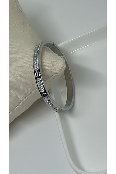 By Semra Bebe Boy ( Ince Bilekler Için ) Paslanmaz Çelik Zirkon Taşlı Gümüş R...