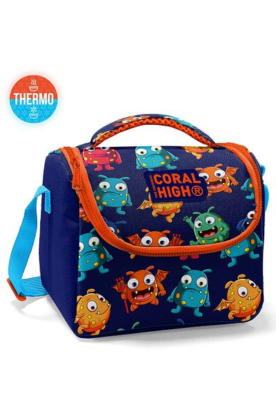 Coral High Kids Navy Blue Monster Patterned Thermo Lunchbox 11822