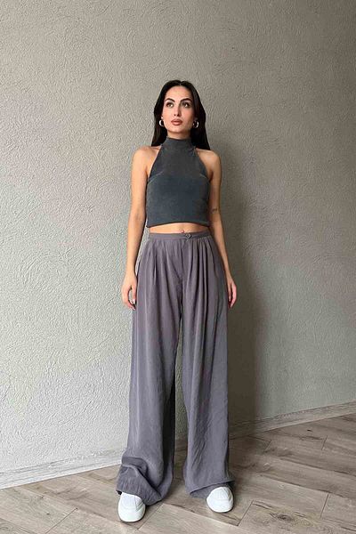 Seda Yalçın Atelier Organic Palazzo Trousers - Anthracite Pleat Detailed