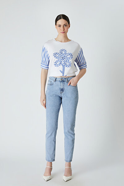 FEVER Kadın Şeffaf Taşlı Jean Pantolon 341112043 Mavi