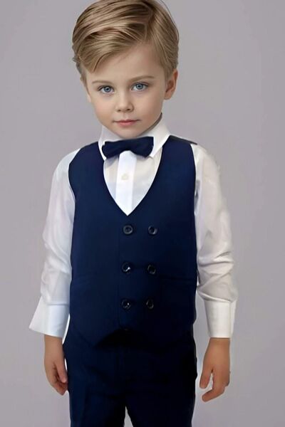 Riccotarz Erkek Bebek Takım Elbise Lacivert Yelekli Alt Üst Takım