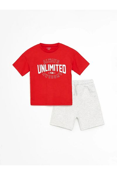 LC Waikiki LCW Crew Neck Printed Baby Boy T-Shirt and Shorts 2 Pieces Set