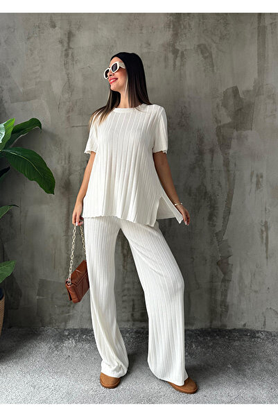 HARMONY GLOBAL Ecru Women's Knitwear Set - Thick Corded and Lycra, Model 1983