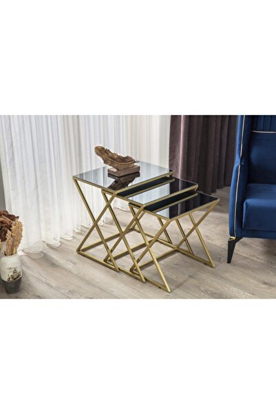 Onurdesign Venedik Metal Gold Füme Cam Aynalı Zigon Sehpa