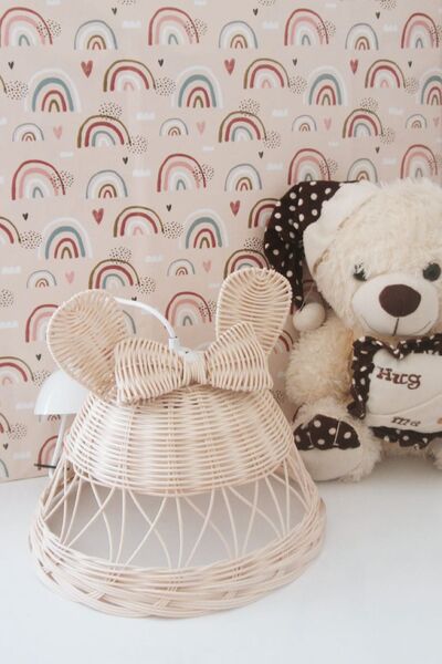 MİEN HOME Rattan Bambu Hasır Çocuk Odası Kurdeleli Kulaklı Avize