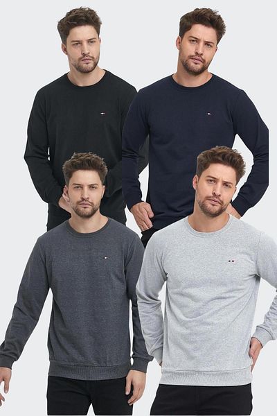 mmetalic Men's Multi-Colored Crew Neck Embroidery Detailed Regular Fit 4-Piece Sweatshirt