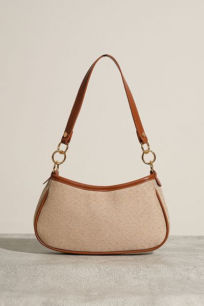 Çantacımstore Women's Patterned Shoulder Bag Straw-Tan