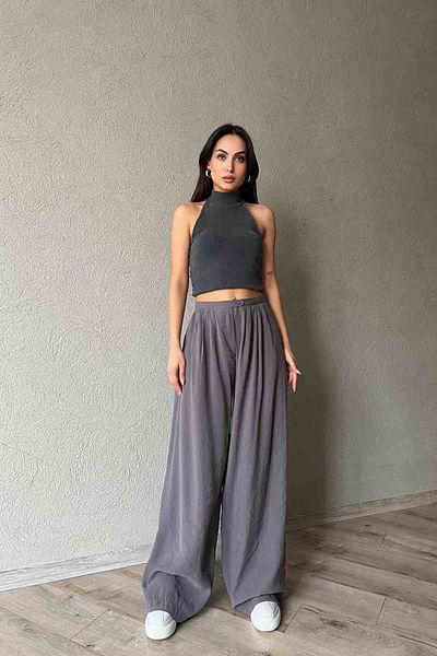 Seda Yalçın Atelier Organic Palazzo Trousers - Anthracite Pleat Detailed