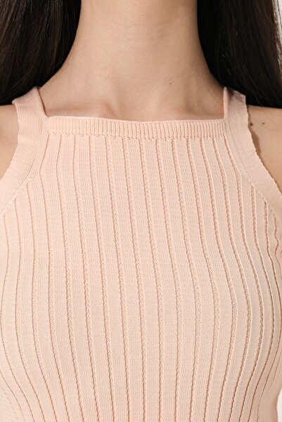 HayalGecesi Kadın Battal Beden Kare Yaka Kalın Askılı Kolsuz Bluz Atlet Ince Triko