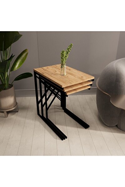 eportatif 3 lü Zigon Sehpa Metal Dar Zigon Sehpa Atlantik Çam 1293