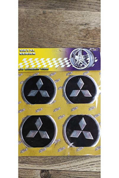OEM Mitsubishi Jant Göbeği Arma 60mm Uyumlu Alüminyum Yapıştırma 4'lü Siyah Arma