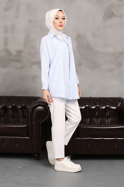 MODAQU Light Blue Thin Striped Shirt