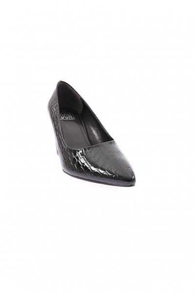 DGN Pantofi de dama cu varf ascutit cu toc lung, piele lacuita neagra imprimata 212372621